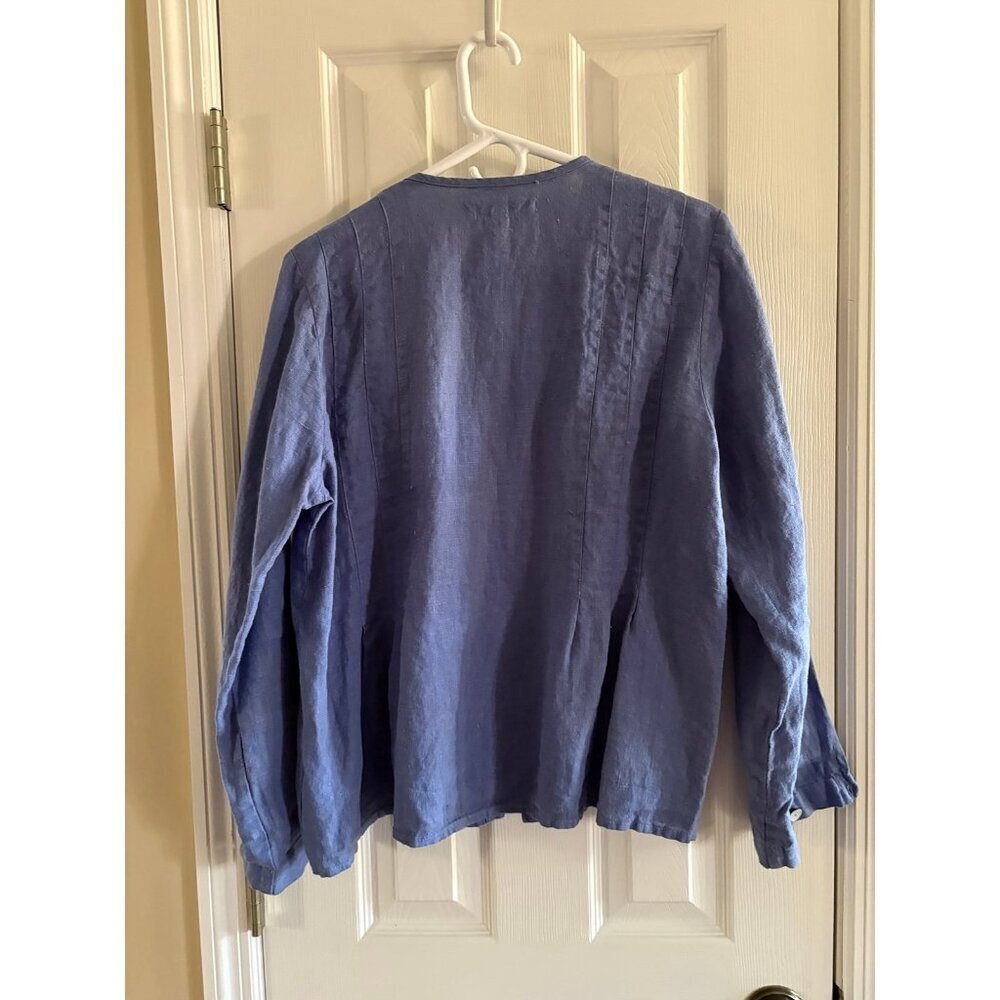 Flax Lilac Purple Blue Linen Blouse Button Down - Picture 2 of 2